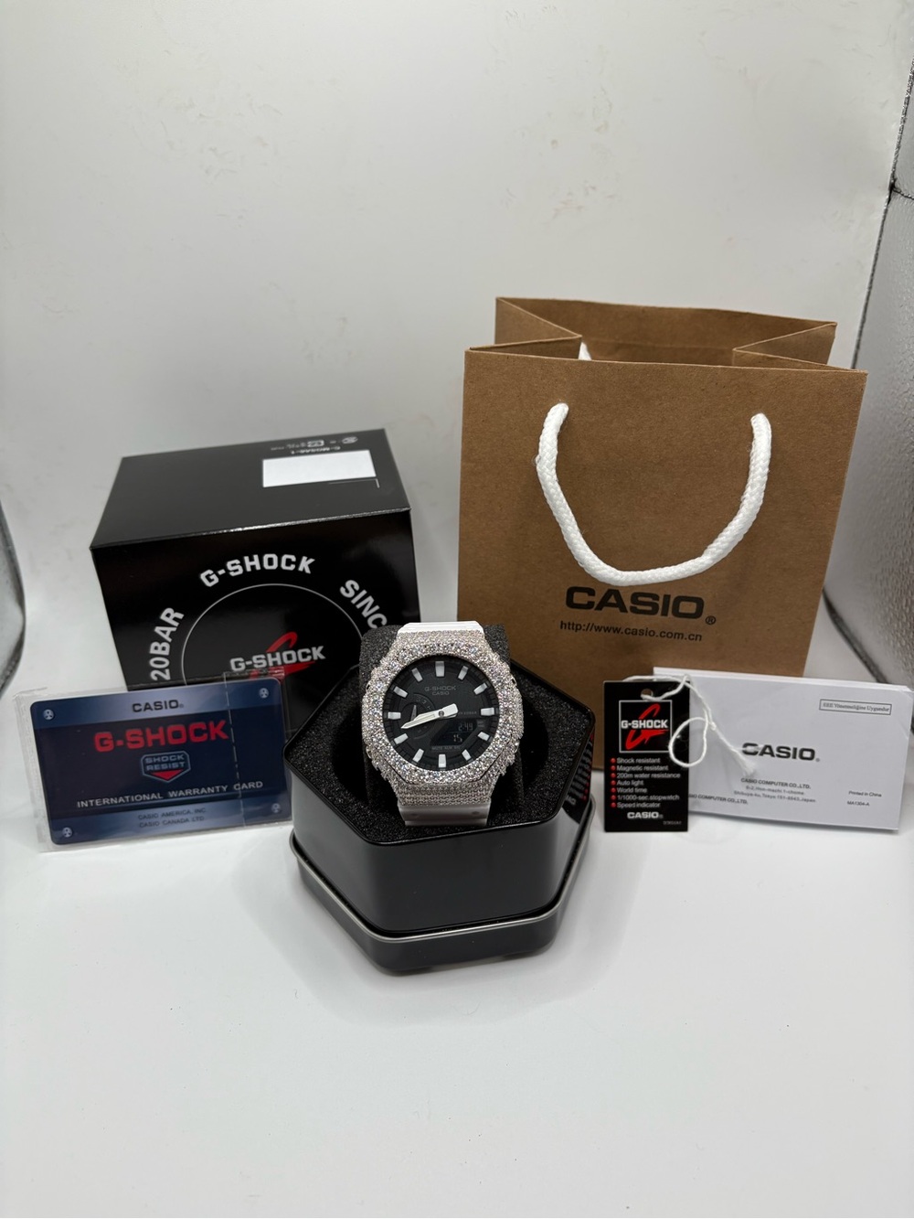 Casio G-Shock Men's Silver Crystal Accent Watch with Black Dial